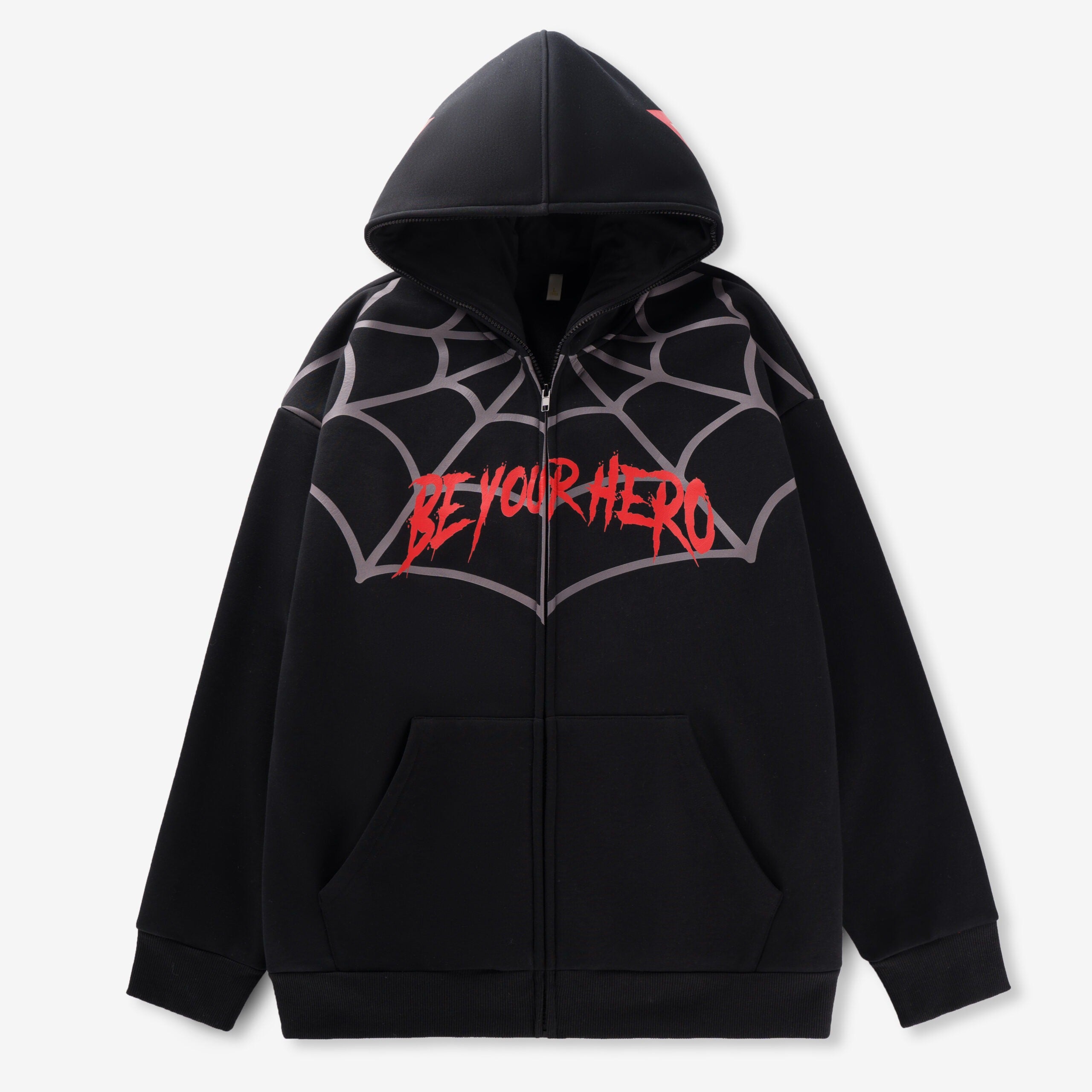 “Be Your Hero” Spider Web Hoodie | 70% Cotton 30% Polyester | Streetwear Graphic Sweatshirt with Masked Hood