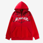 “Be Your Hero” Spider Web Hoodie | 70% Cotton 30% Polyester | Streetwear Graphic Sweatshirt with Masked Hood