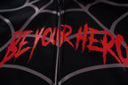 “Be Your Hero” Spider Web Hoodie | 70% Cotton 30% Polyester | Streetwear Graphic Sweatshirt with Masked Hood