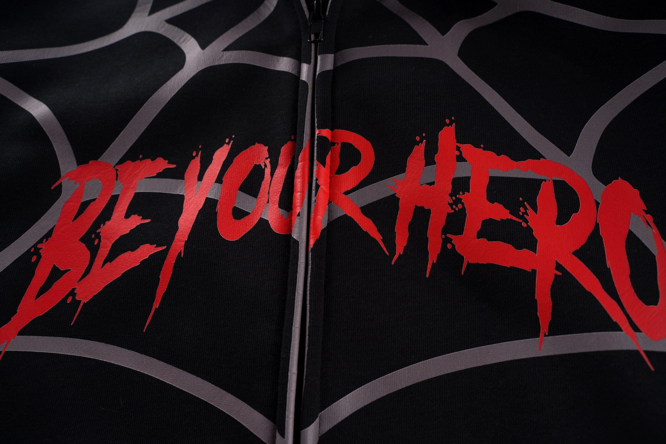 “Be Your Hero” Spider Web Hoodie | 70% Cotton 30% Polyester | Streetwear Graphic Sweatshirt with Masked Hood