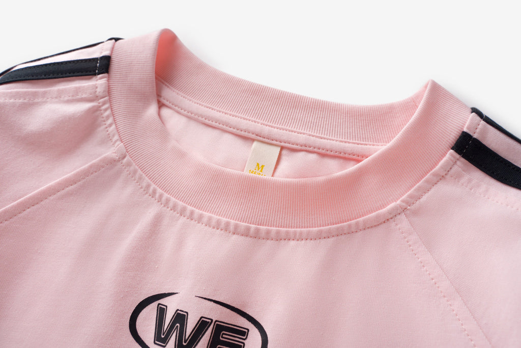 100% Cotton Crop T-Shirt | Heat Transfer Print | Sporty Striped Short Sleeve | Trendy Casual Tee