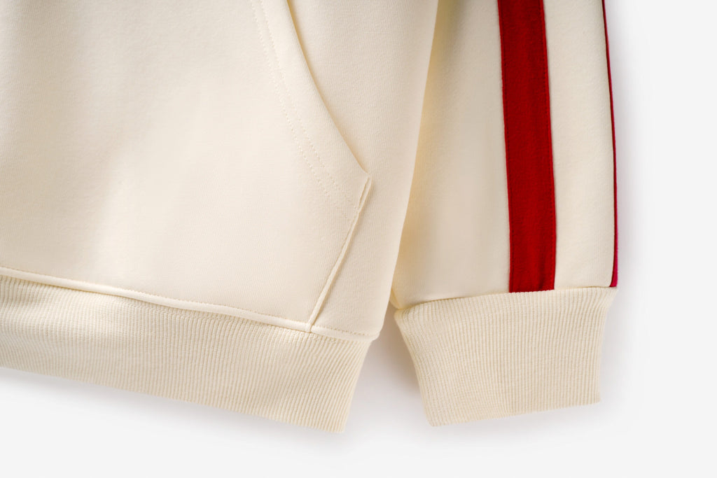 Casual Hoodie with Bold Sleeve Stripes | 65% Cotton 35% Polyester | Comfortable Sportswear Pullover