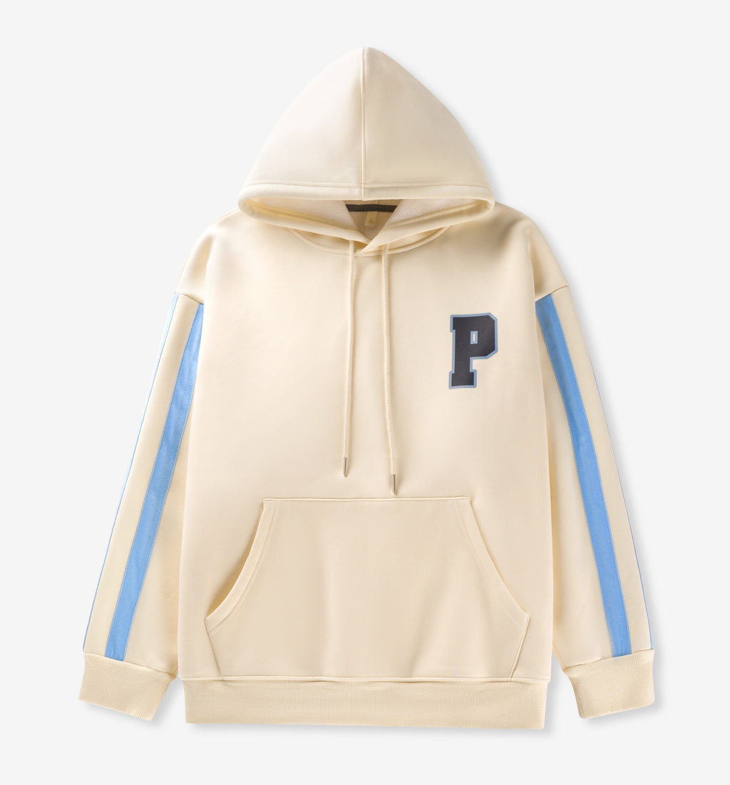 Casual Hoodie with Bold Sleeve Stripes | 65% Cotton 35% Polyester | Comfortable Sportswear Pullover