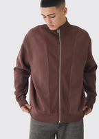 Juese Ribbed Detail Zip-Up Sweatshirt | Casual Brown Jacket | Modern Design with Zipper