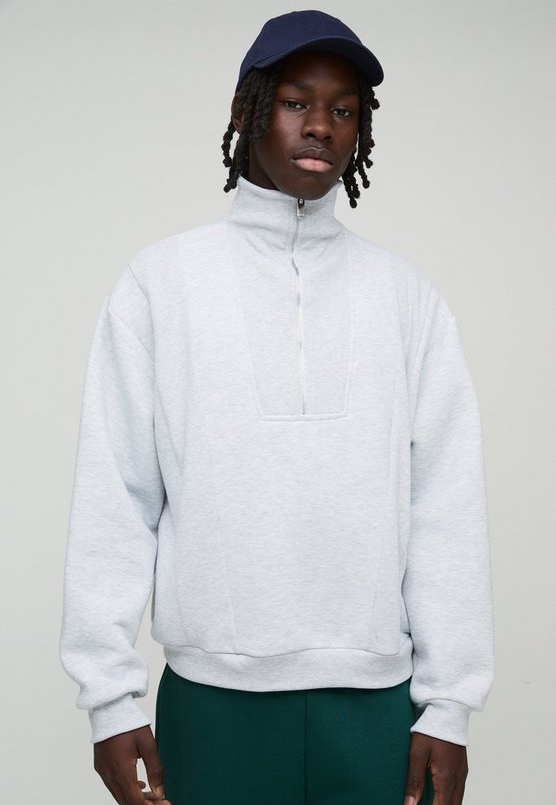 Juese Grey Marl Funnel Neck Zip Sweatshirt |70% Cotton 30% Polyester Casual Hoodie