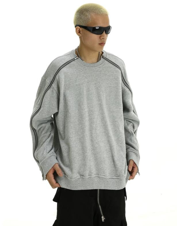 Juese Oversized Zip-Detail Sweatshirt | Streetwear Style | Casual Grey Pullover