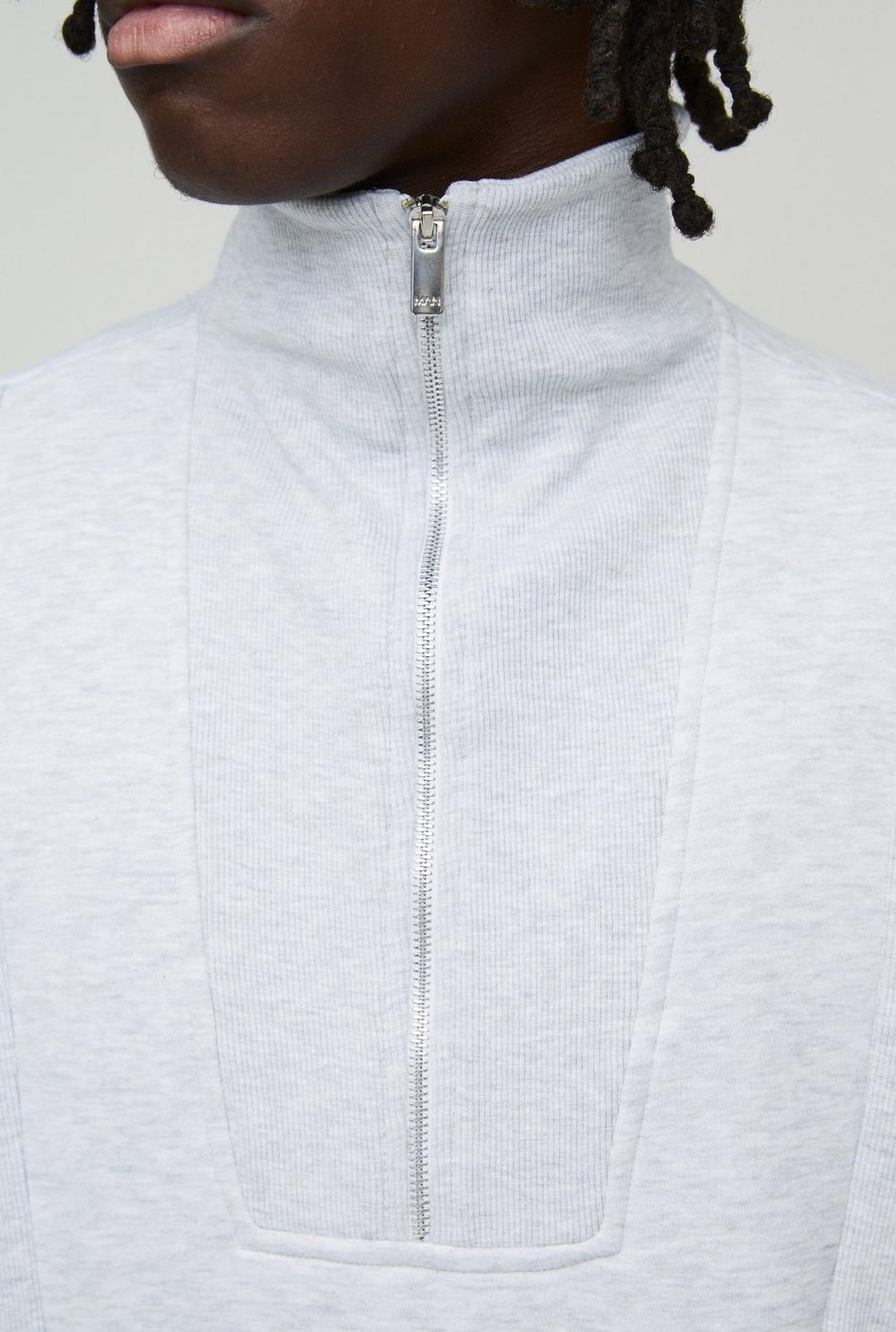 Juese Grey Marl Funnel Neck Zip Sweatshirt |70% Cotton 30% Polyester Casual Hoodie