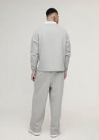Juese Grey Zip-Up Polo Sweatshirt | Raglan Sleeve | 100% Cotton Casual Pullover