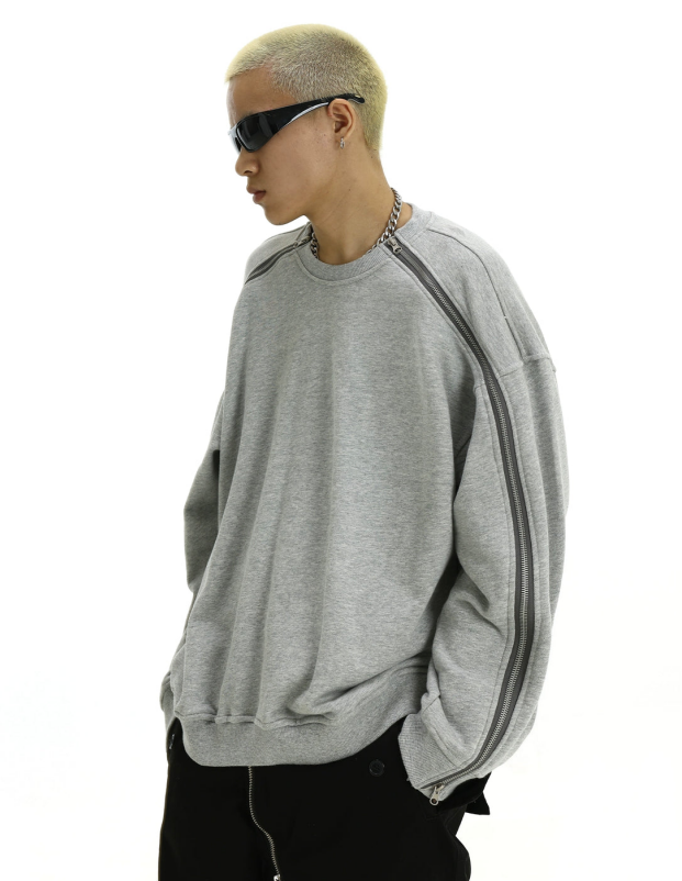 Juese Oversized Zip-Detail Sweatshirt | Streetwear Style | Casual Grey Pullover