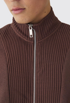 Juese Ribbed Detail Zip-Up Sweatshirt | Casual Brown Jacket | Modern Design with Zipper