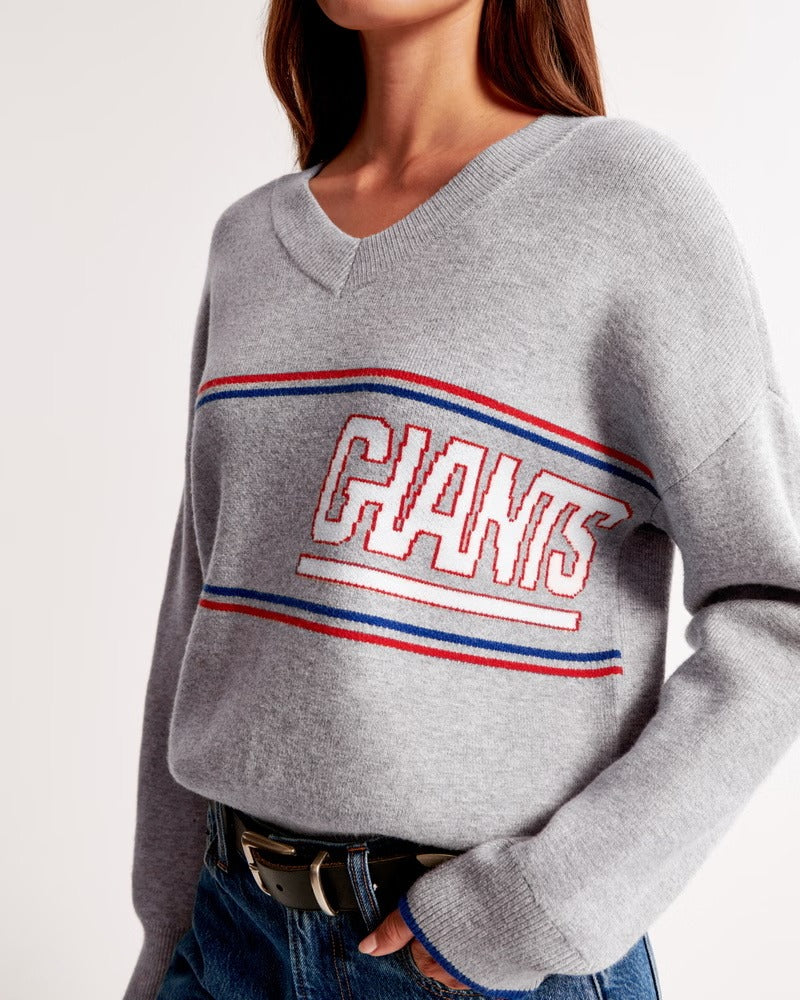 Loose Fit New York Giants Themed Knitted Sweater