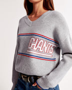 Loose Fit New York Giants Themed Knitted Sweater