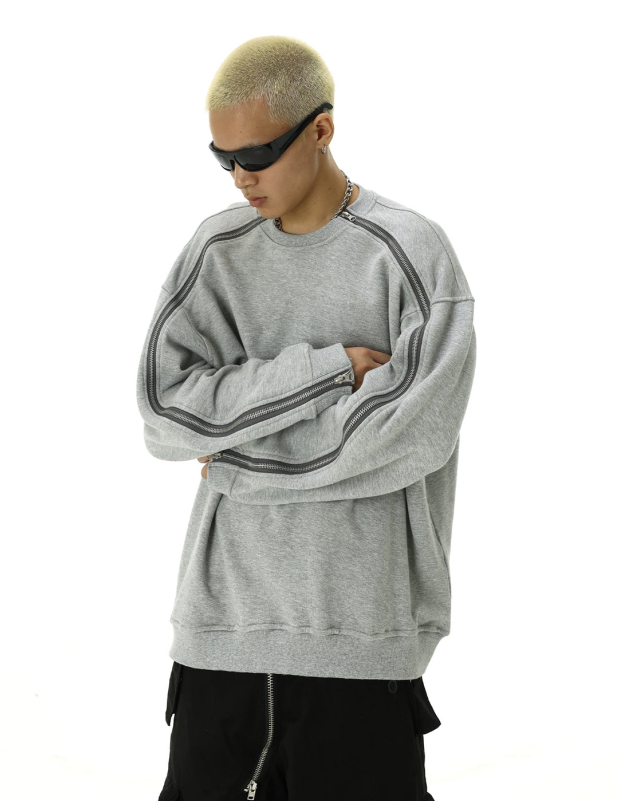 Juese Oversized Zip-Detail Sweatshirt | Streetwear Style | Casual Grey Pullover