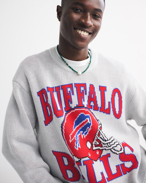 American Retro Buffalo Bills Light Gray Knitted Sweater