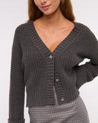 Textured Button Short – length Dark Gray Sweater Coat