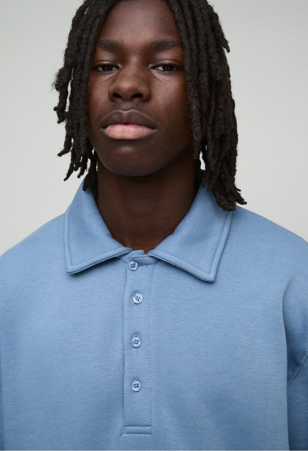 Juese Blue Polo Sweatshirt | 100% Cotton | Long Sleeve Casual Top