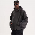 Oversized Dark Grey Hoodie | 100% Cotton | Comfortable Loose Fit with Front Pocket