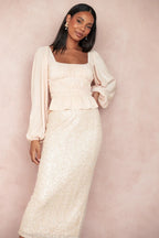High-end heavy-duty fashion sequined high-waist skirt