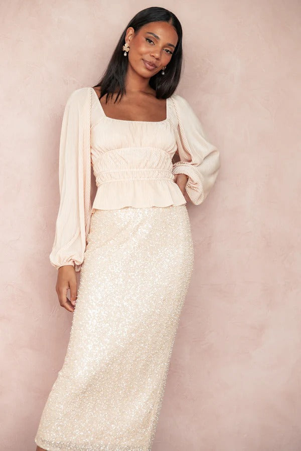 High-end heavy-duty fashion sequined high-waist skirt