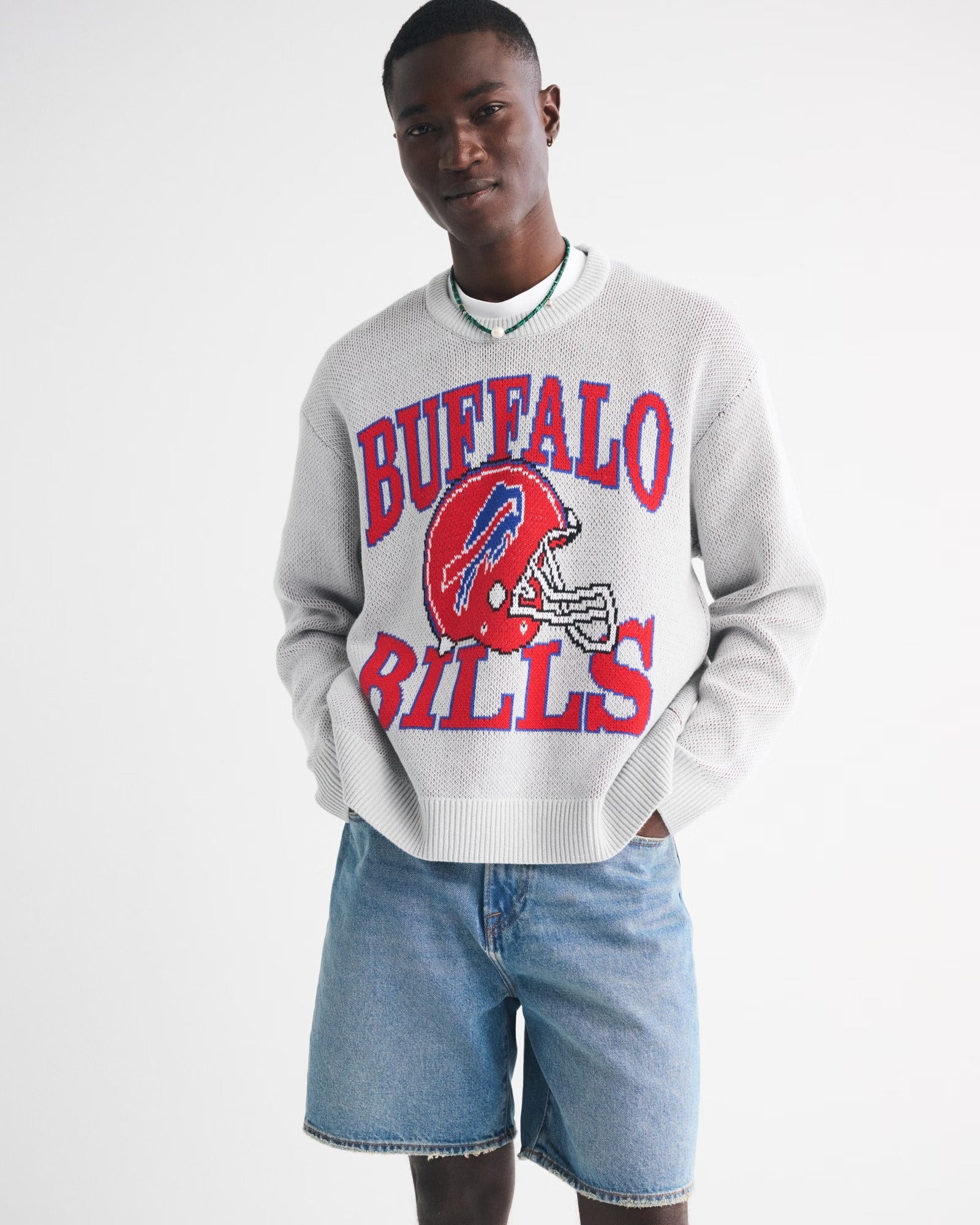 American Retro Buffalo Bills Light Gray Knitted Sweater