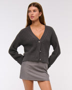 Textured Button Short – length Dark Gray Sweater Coat