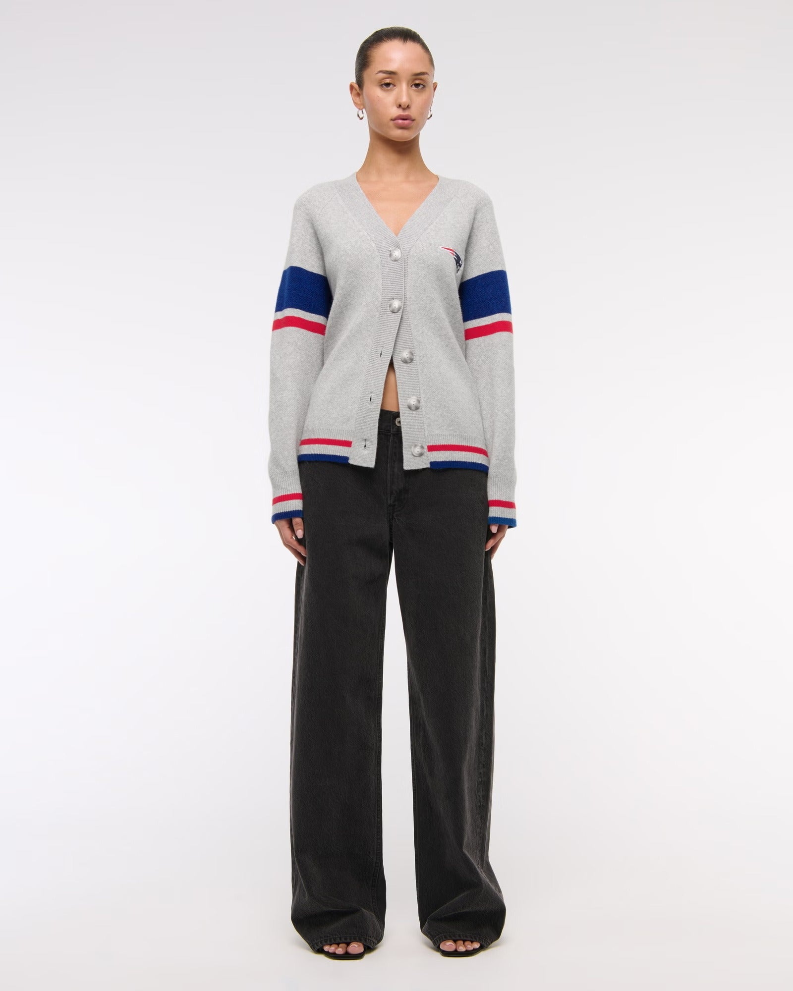 American Sports Style New England Patriots Light Gray Knitted Cardigan