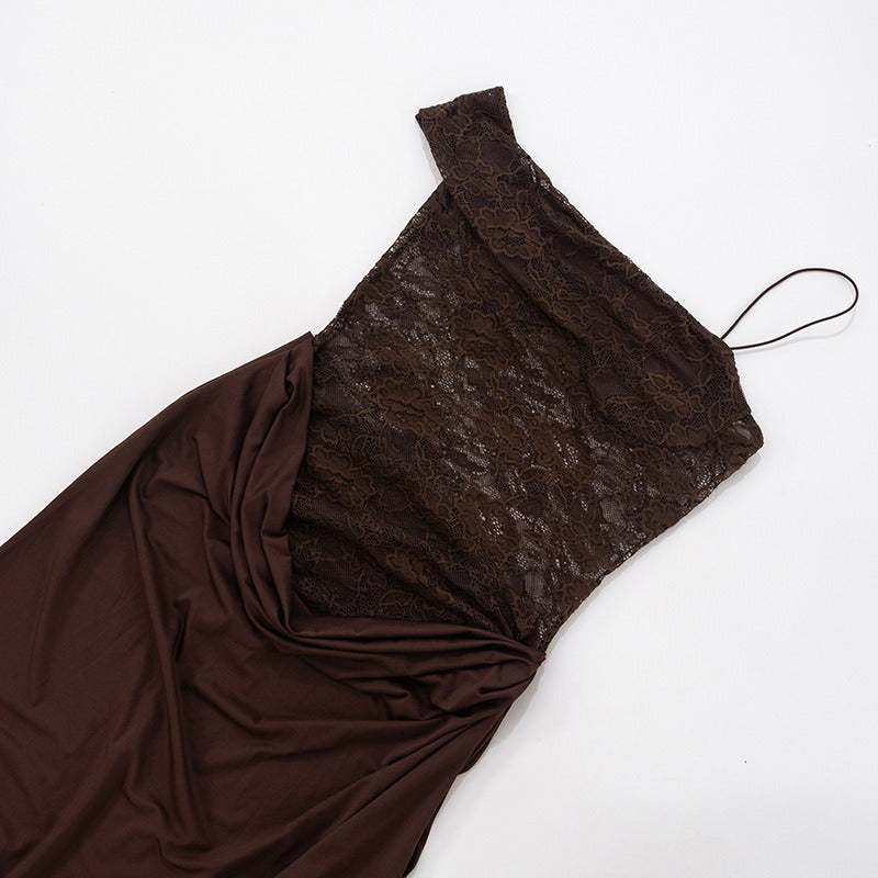 suspender lace patchwork dress Sexy hot girl style long skirt