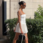 Backless pleated suspender skirt White sexy pure style dress