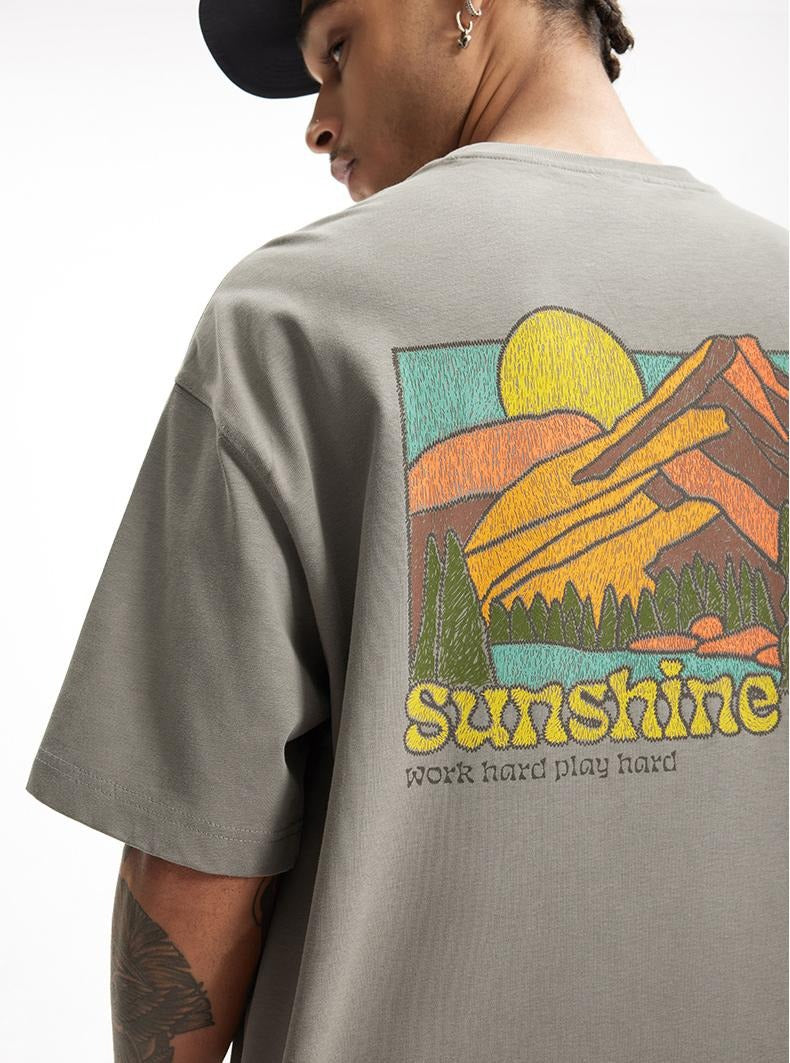 Sunshine Mountain Graphic T-Shirt | 100% Cotton | Casual Streetwear Short Sleeve Tee