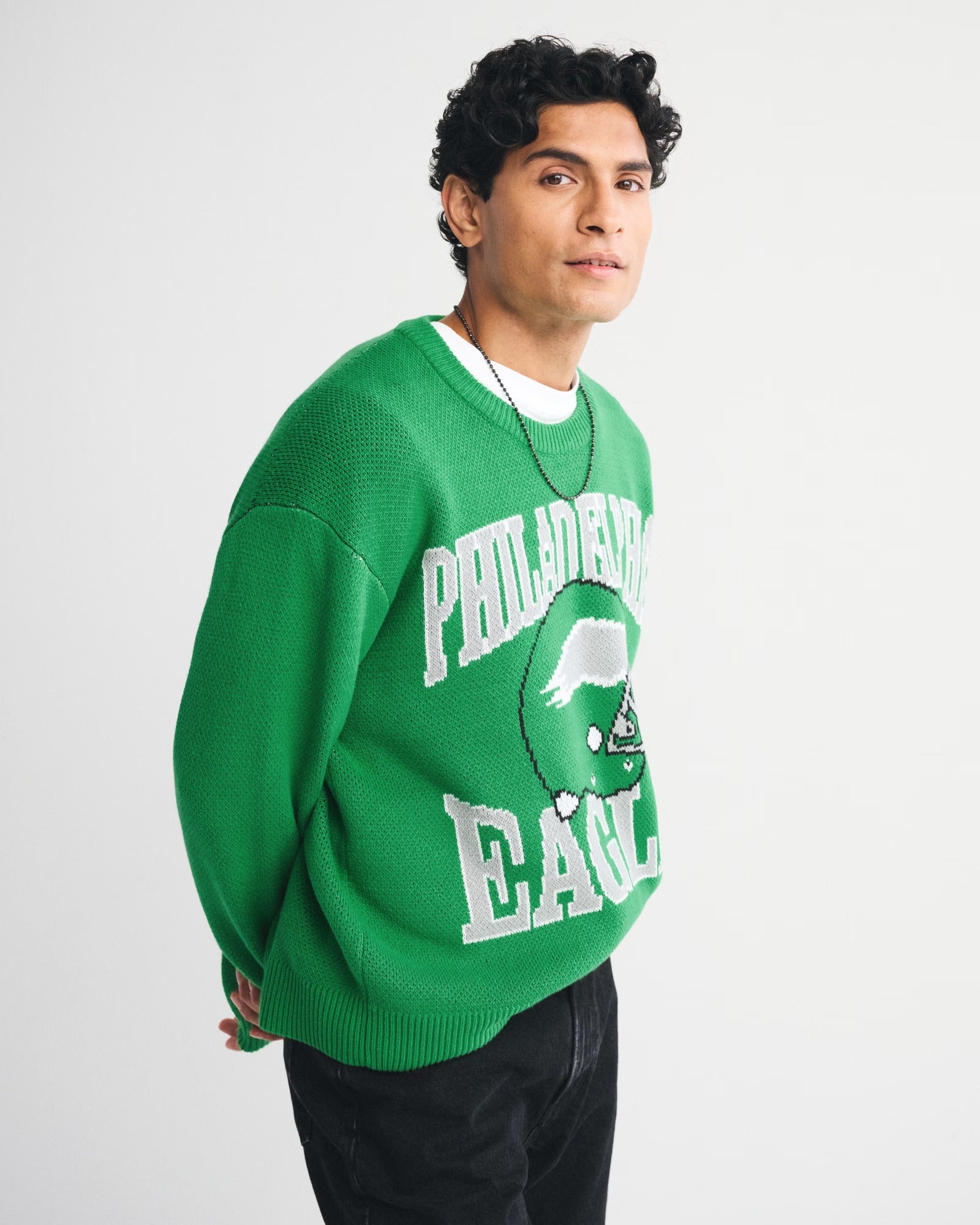 Loose Crew Neck Philadelphia Eagles Themed Trendy Sweater