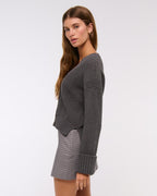 Textured Button Short – length Dark Gray Sweater Coat