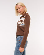 Retro Horse Pattern Brown Knitted Cardigan