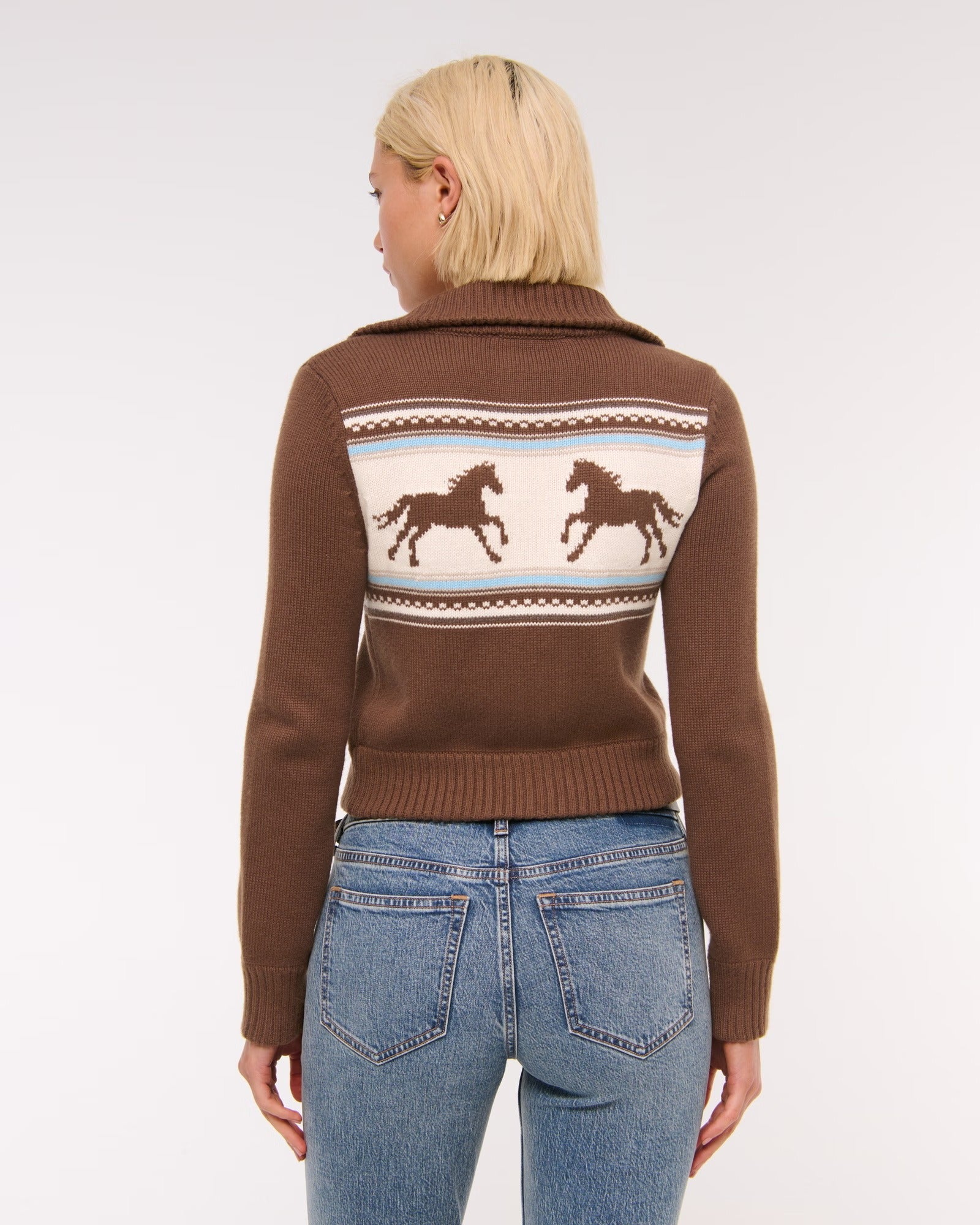 Retro Horse Pattern Brown Knitted Cardigan