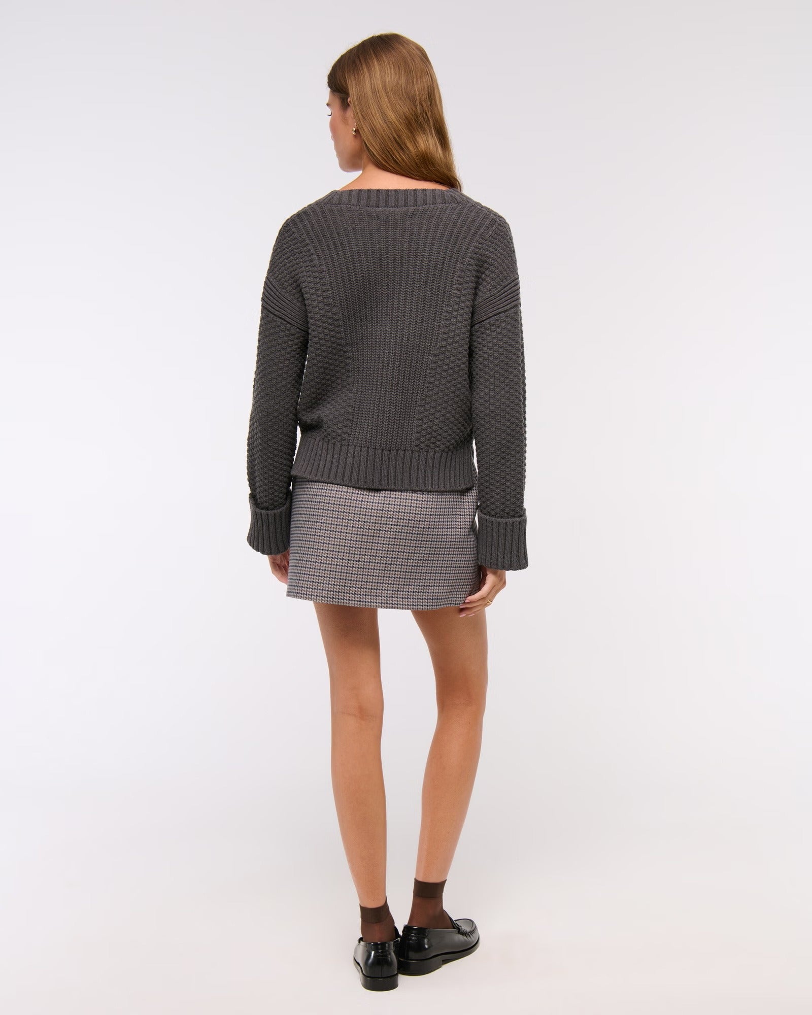 Textured Button Short – length Dark Gray Sweater Coat