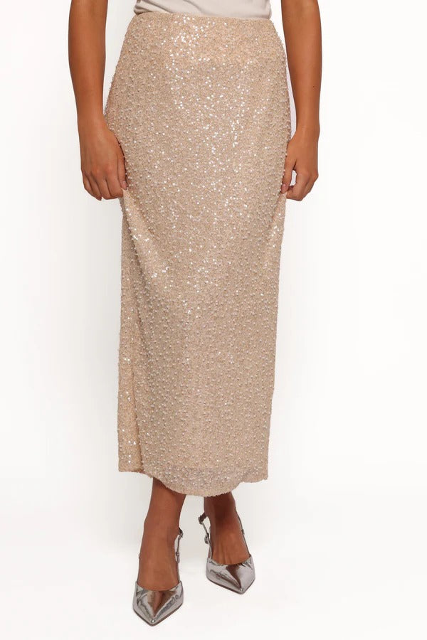 High-end heavy-duty fashion sequined high-waist skirt