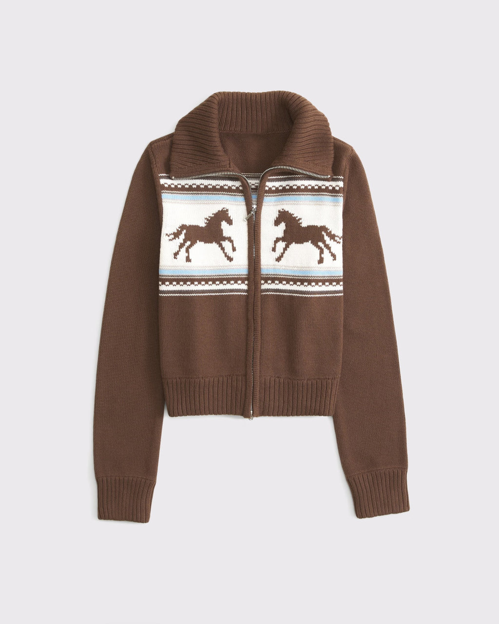 Retro Horse Pattern Brown Knitted Cardigan