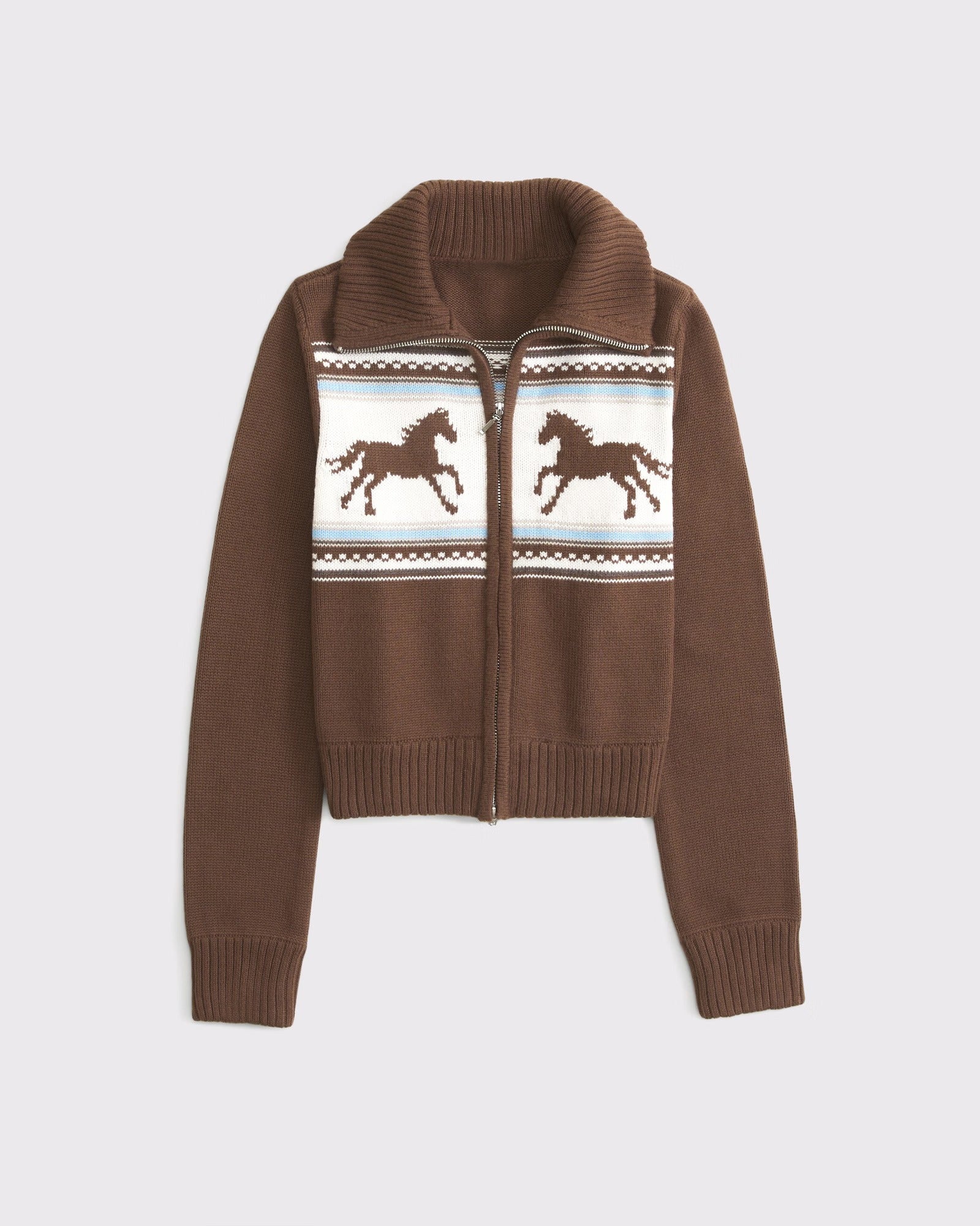 Retro Horse Pattern Brown Knitted Cardigan