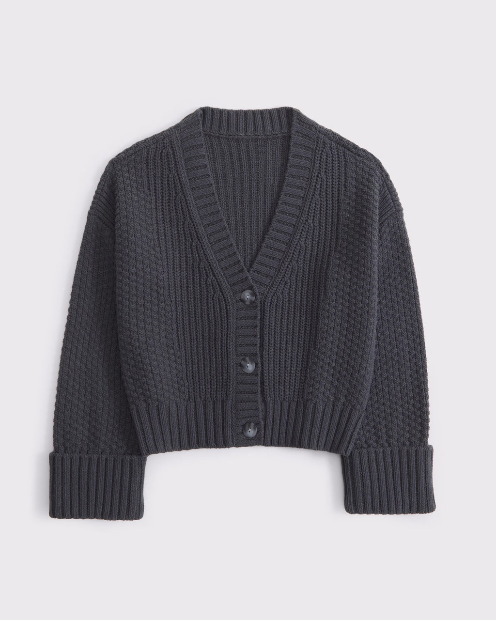 Textured Button Short – length Dark Gray Sweater Coat