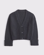 Textured Button Short – length Dark Gray Sweater Coat