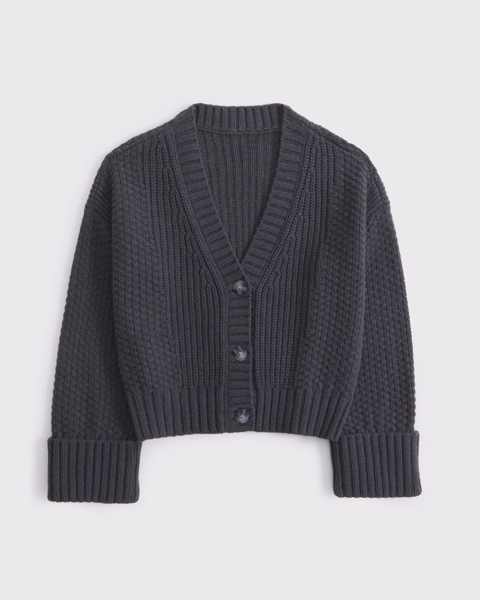 Textured Button Short – length Dark Gray Sweater Coat