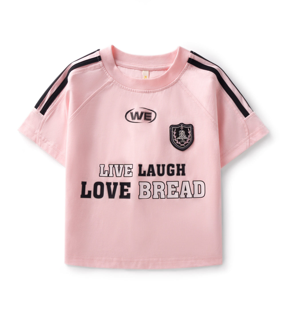 100% Cotton Crop T-Shirt | Heat Transfer Print | Sporty Striped Short Sleeve | Trendy Casual Tee