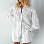 Shirt jacquard puff sleeve temperament top shorts commuter design casual suit