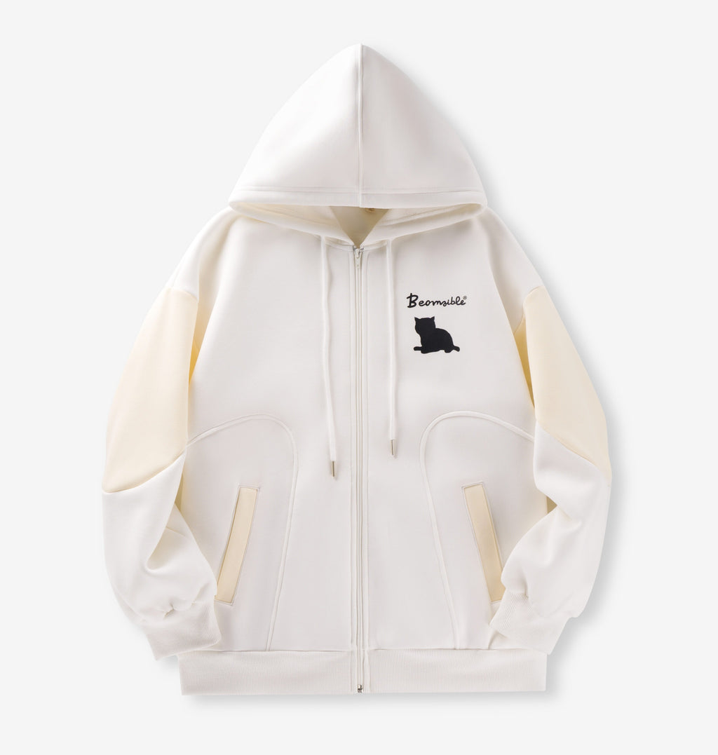 Polar Fleece Cat Hoodie | 2025 Zip-Up Jacket | Oversized Fit | 65% Cotton 35% Polyester | Heat Transfer Graphic | Streetwear Fashion