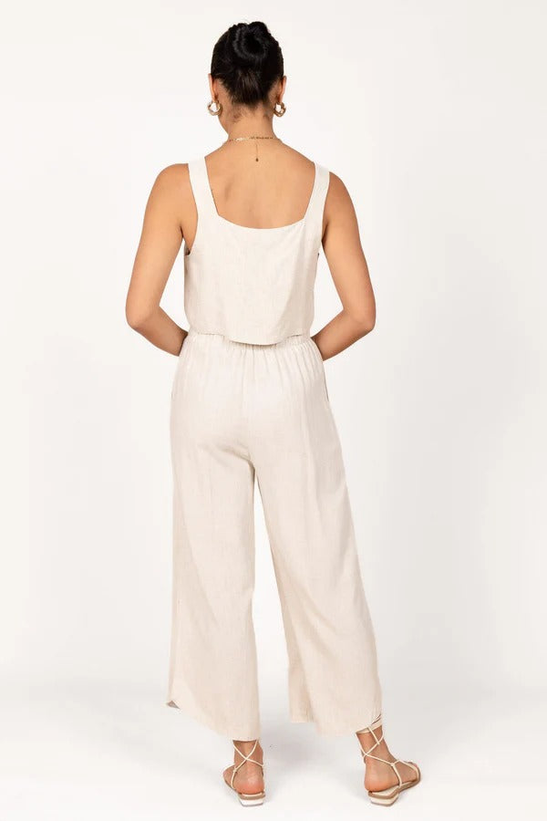 Square-neck basic sleeveless trousers apricot suit
