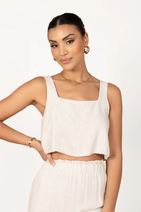 Square-neck basic sleeveless trousers apricot suit